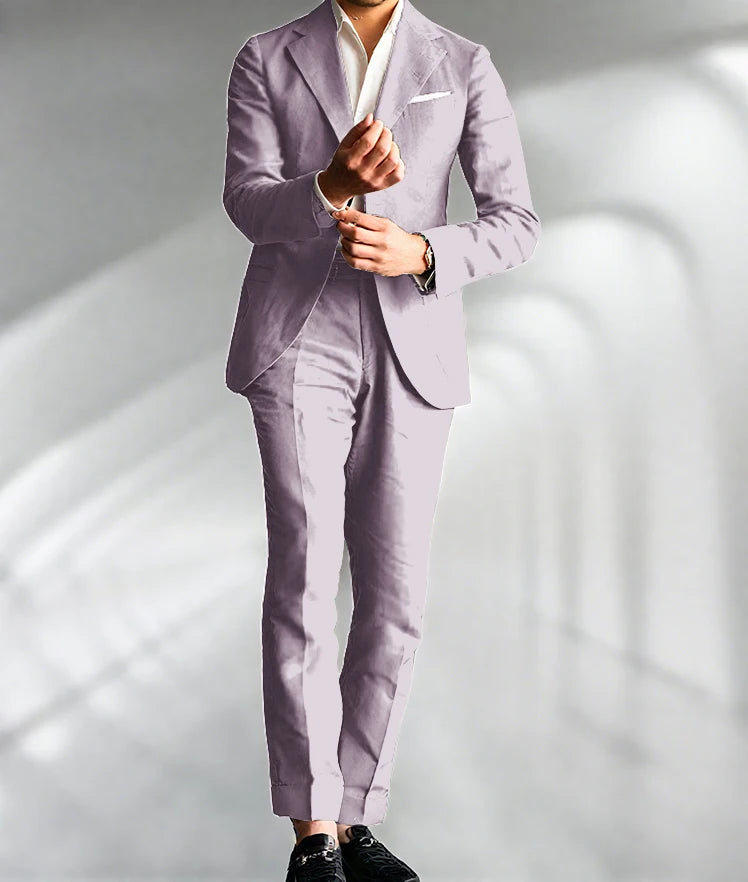 Costume Homme Mariage Slim Fit – Blazer & Pantalon Lin | 15 Coloris