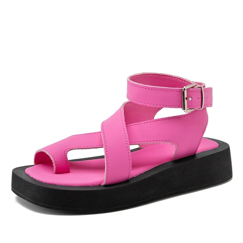 Sandales Femme Cuir Véritable Bout Clip Plateforme Boucle | Rose, Blanc, Marron, Noir – CLEVI Paris