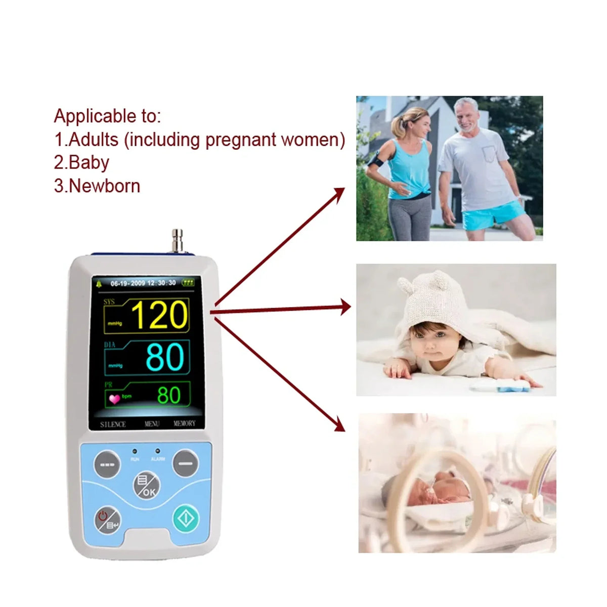 Tensiomètre Ambulatoire 24h Contec ABPM50 Bluetooth SpO2 NIBP 1 ou 3 Brassards – CLEVI Paris