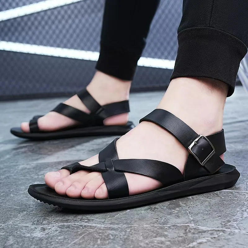 Sandales Gladiateur Homme – Cuir Fendu, Velcro, Semelle Cuir Pleine Fleur, Style Romain | Noir, Marron ou Blanc