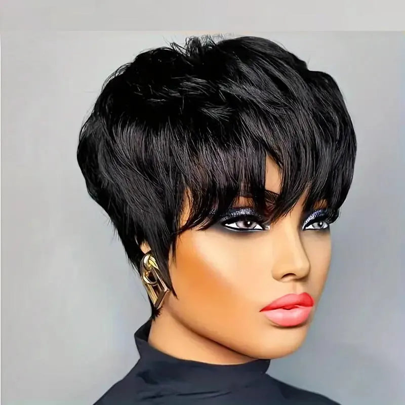 Perruque pixie lisse en cheveux humains – CLEVI Paris