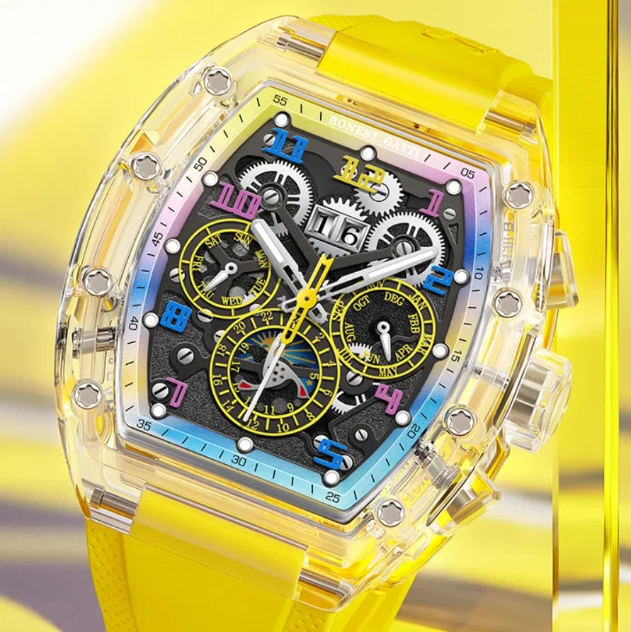 Montre Mécanique Homme BONEST GATTI BG9920 – Tonneau Transparent, Saphir & Multi-Cadrans
