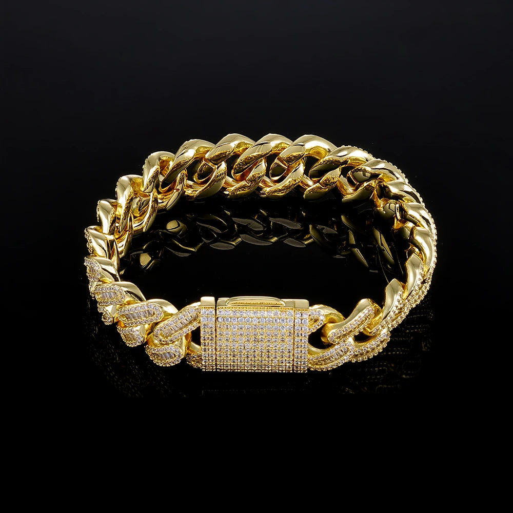 Chaîne Cubaine ESKEEM Hip Hop Iced Out Zircon 5A Baguette 12-15mm Or Argent Collier Bracelet – CLEVI Paris