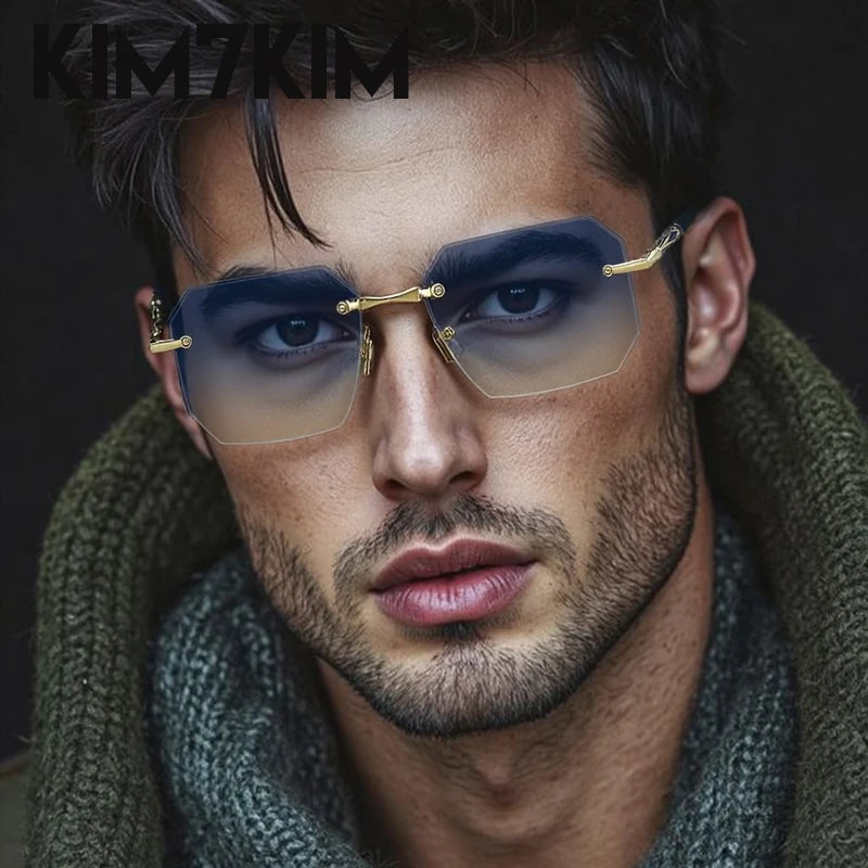 Lunettes de Soleil Punk Sans Monture Carrées Homme – Style Steampunk Polygone UV400 – CLEVI Paris