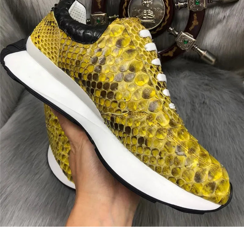 Sneakers Cuir Exotique Serpent Doré Lacets Homme – CLEVI Paris