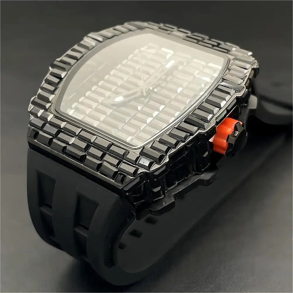 Montre Homme PLADEN Hip Hop – Cadran Carré Diamant, Bracelet Silicone, Style Luxe Urban