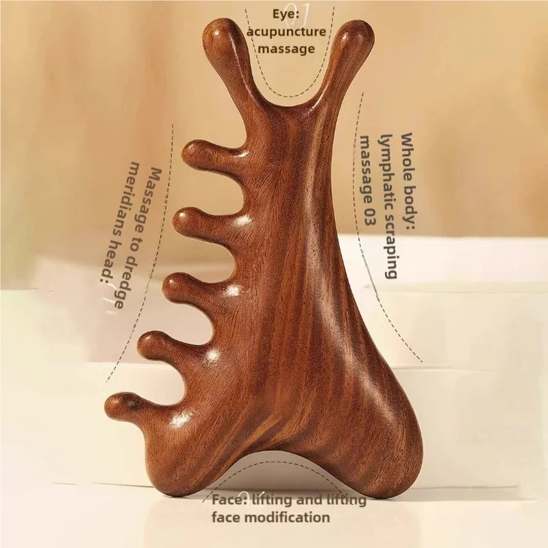 Peigne Masseur 4-en-1 en Bois de Santal | Tête, Nuque, Visage & Corps | Acupression – CLEVI Paris