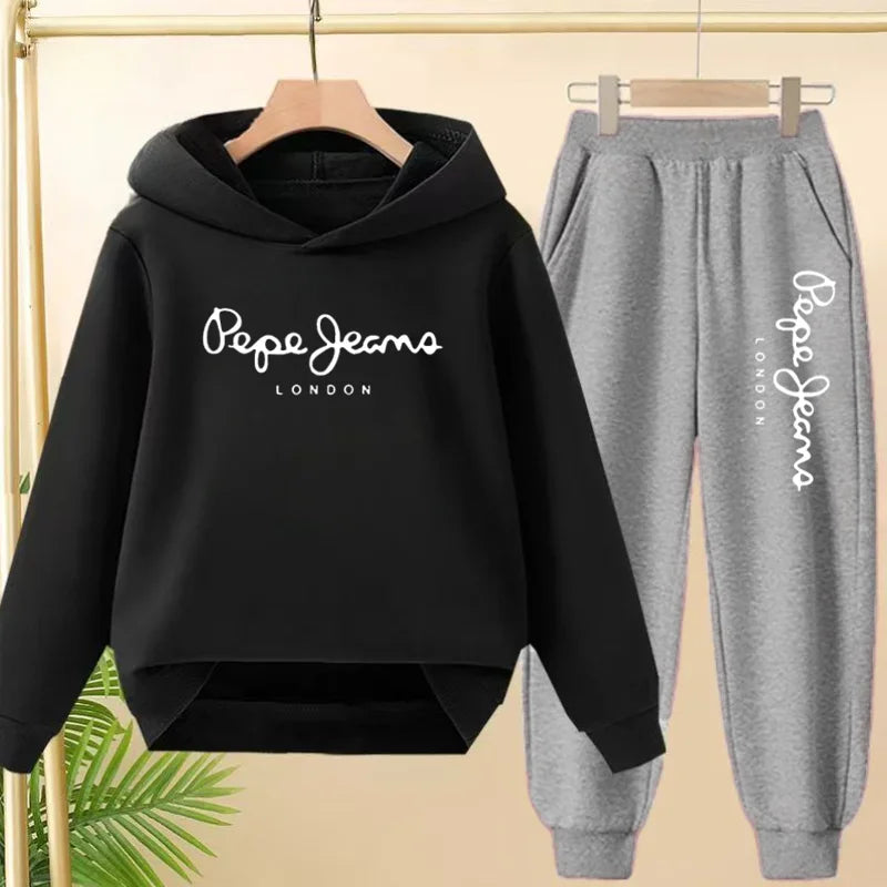 Ensemble Sweat à Capuche + Pantalon Enfant 3-13 Ans – Imprimé Lettres, Unisexe, Toutes Saisons – CLEVI Paris