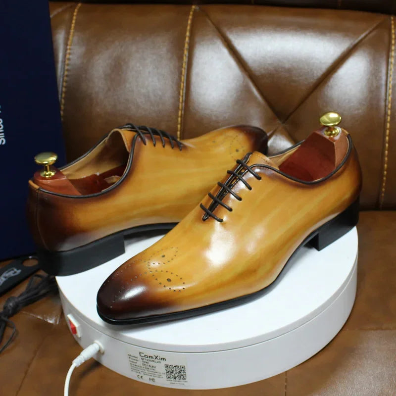 Oxford Homme Cuir de Vache Véritable Bout Pointu Style Italien Lacets Whole Cut | Mariage & Bureau EU 39-46