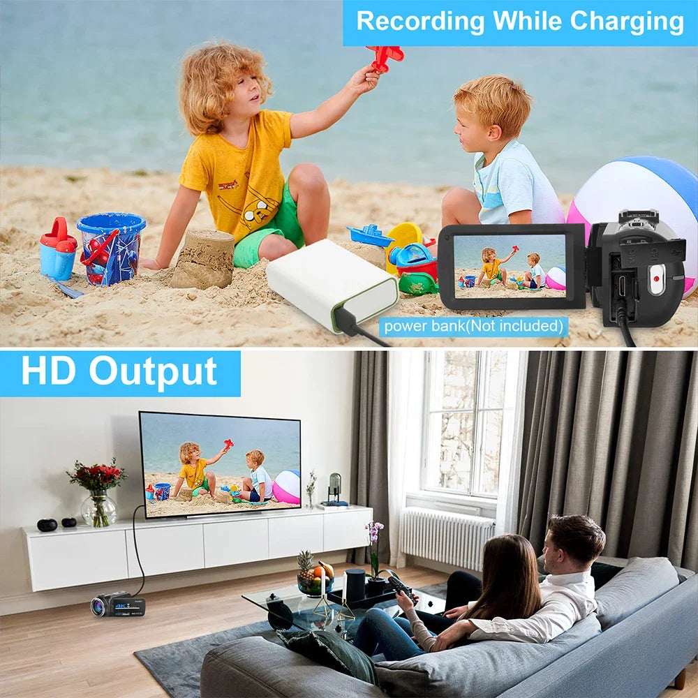 Caméscope Professionnel 4K 48MP WiFi Zoom 18x Écran Tactile 3" 270° – CLEVI Paris