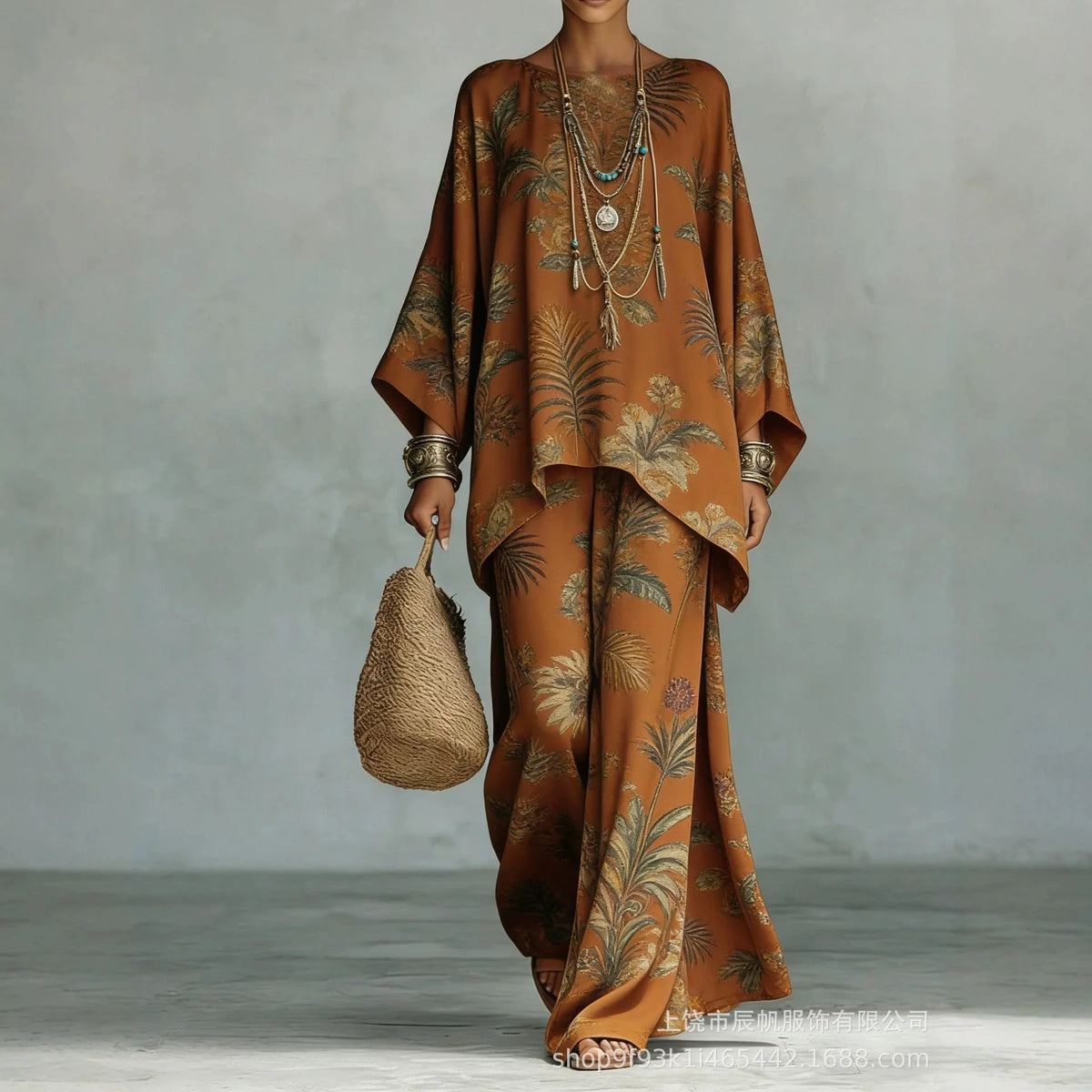 Ensemble femme bohème imprimé haut et pantalon – CLEVI Paris