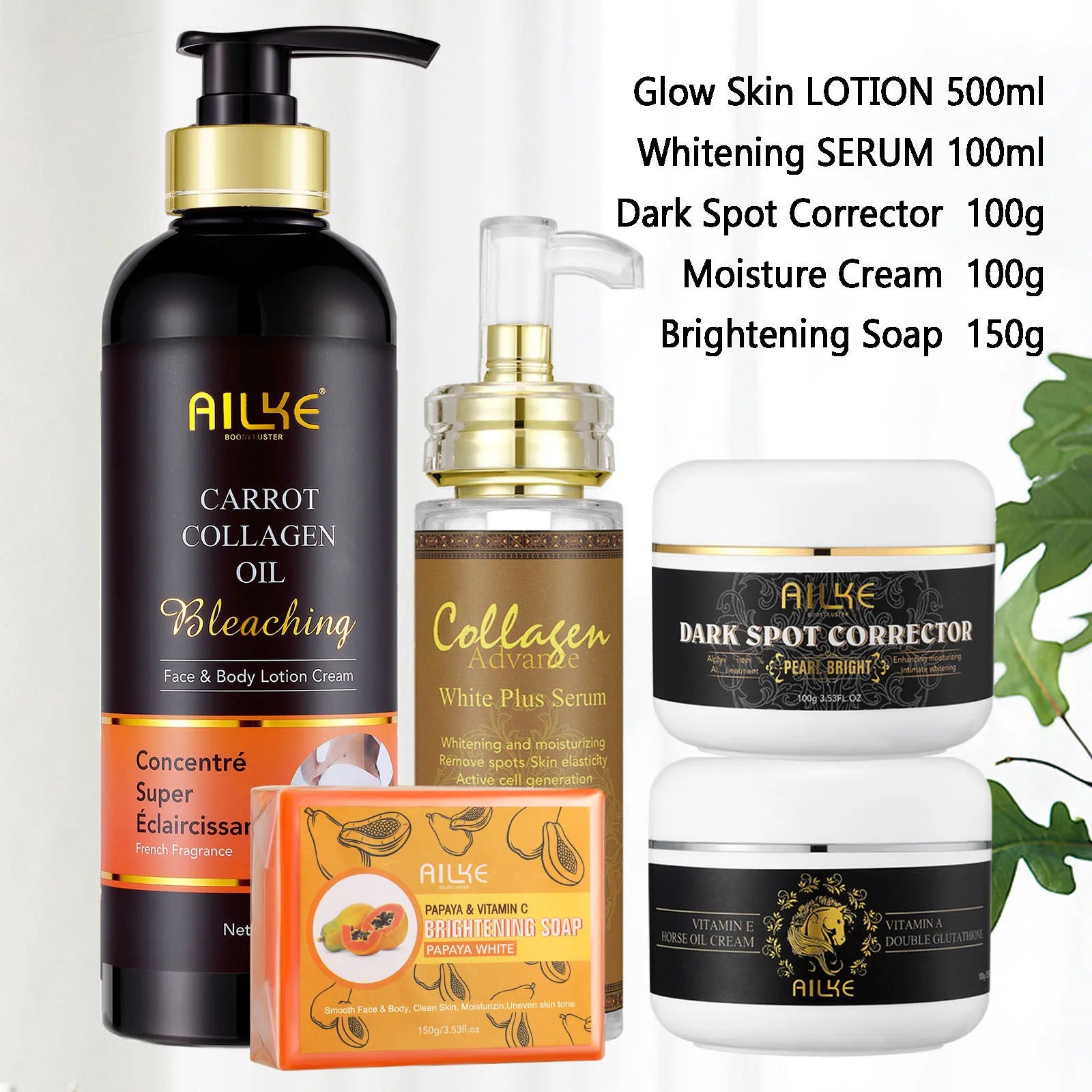 Coffret Soin Visage & Corps AILKE 5-en-1 au Collagène – Éclat, Hydratation & Teint Unifié