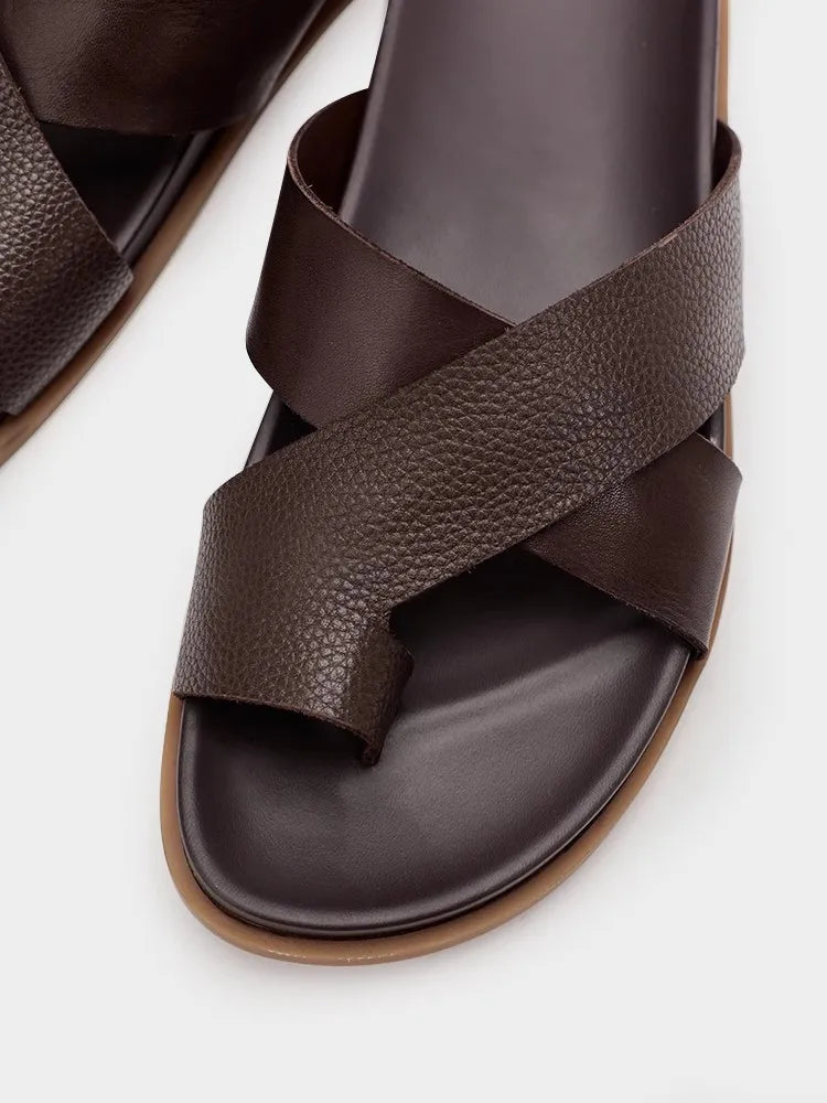 Tongs Homme Cuir Véritable Cross-Strap Plage & Casual – CLEVI Paris