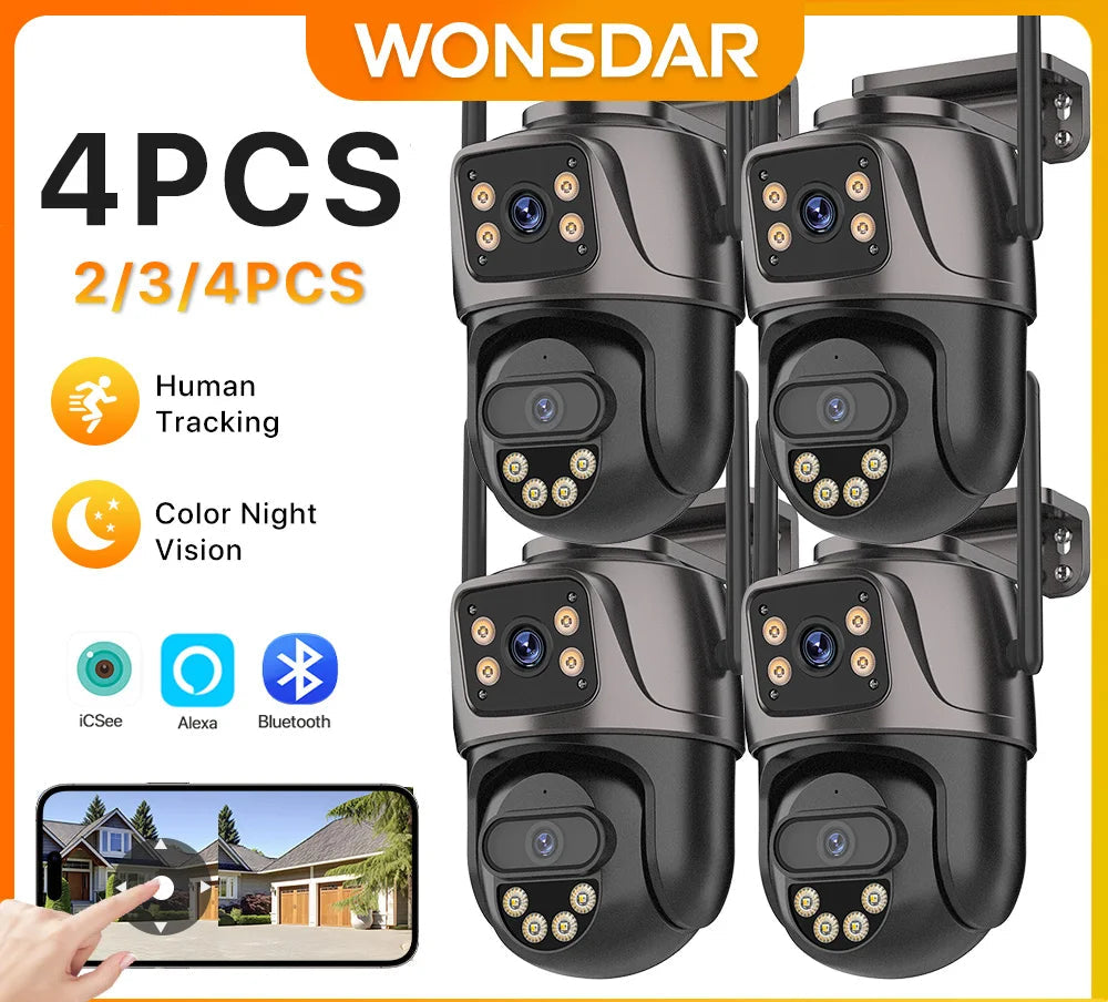 Pack Caméras IP WiFi Double Objectif 6MP PTZ – Détection Humaine Vision Nocturne Couleur IP66 ICSee – CLEVI Paris