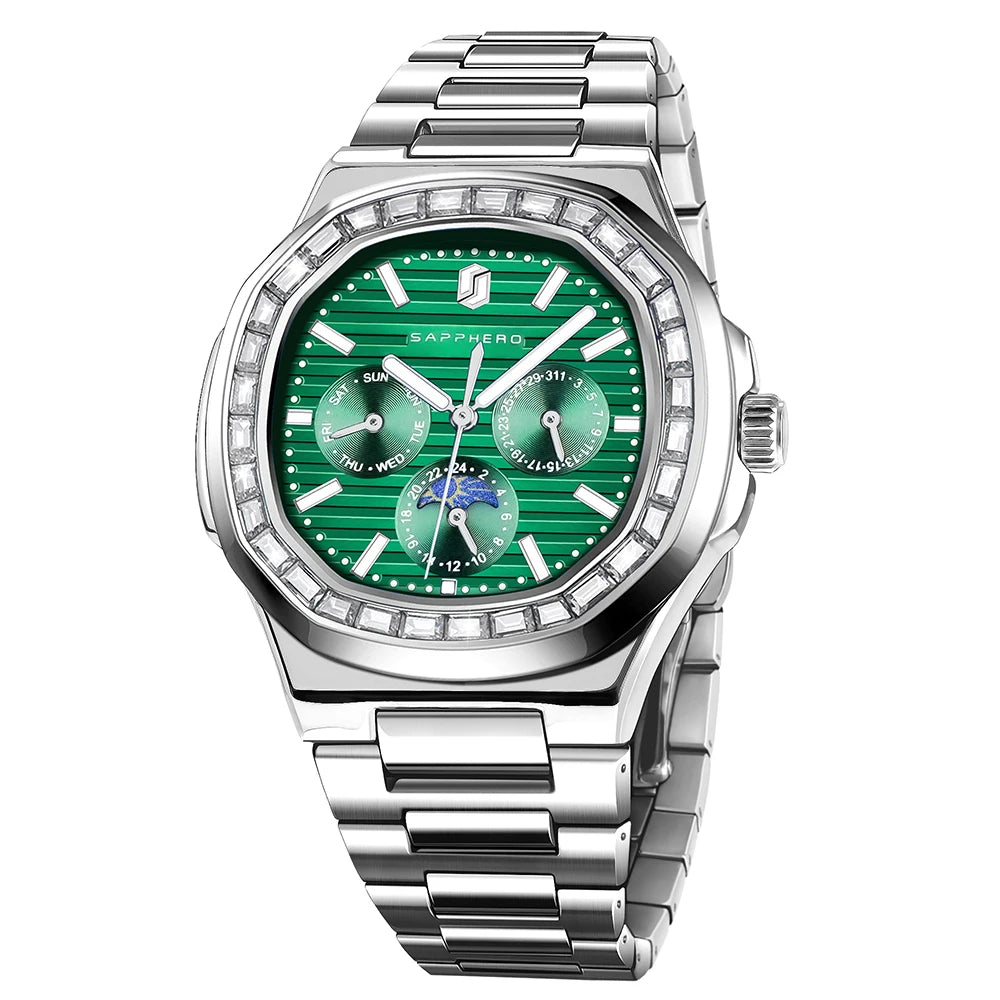 Montre SAPPHERO SO2201 – Quartz Or Rose, Cadran Diamant, Acier Inoxydable 40 mm, Aiguilles Lumineuses, Anti-Magnétique, Étanche 3 ATM – CLEVI Paris