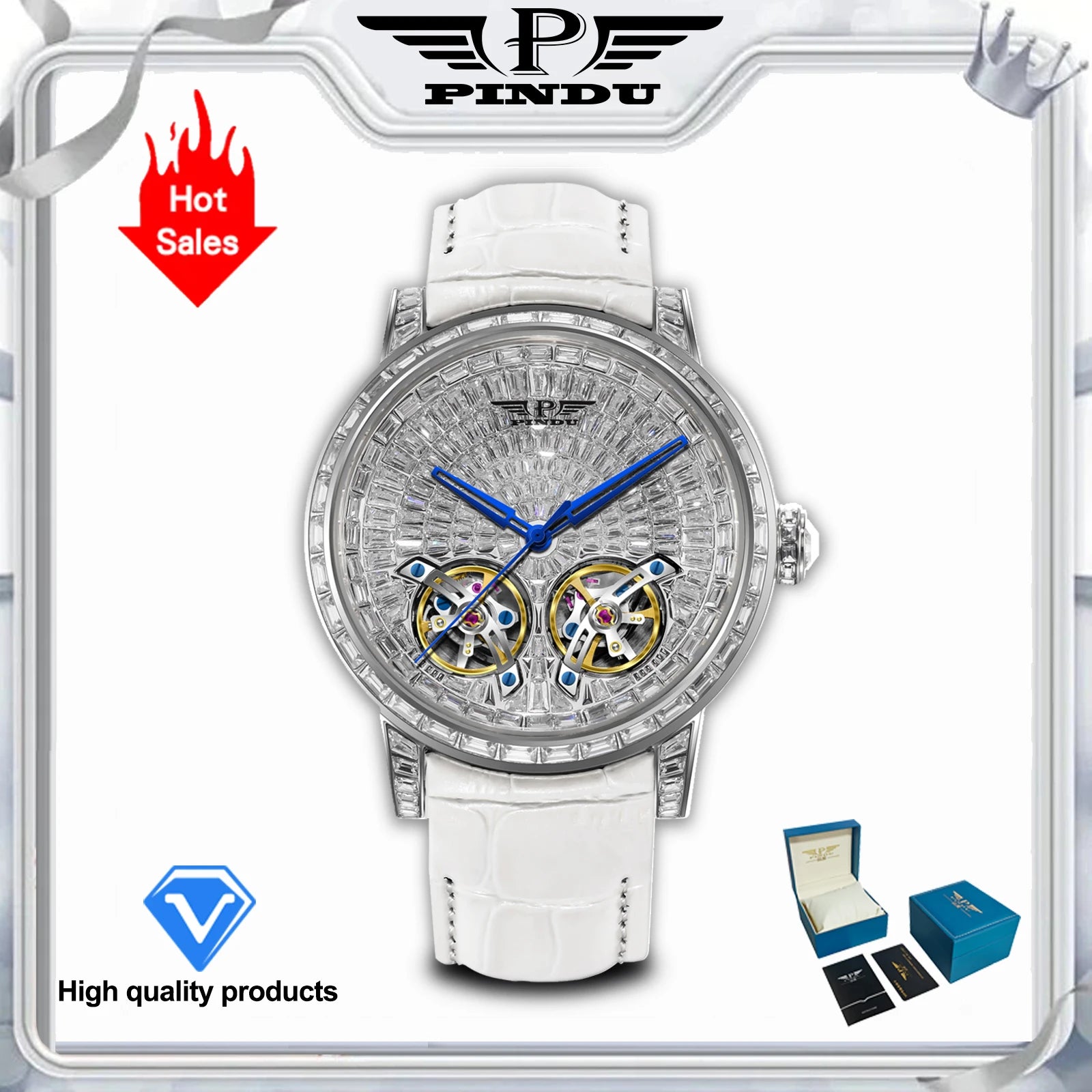 Montre Mécanique Homme PINDU – Diamants, Saphir & Cuir | Luxe