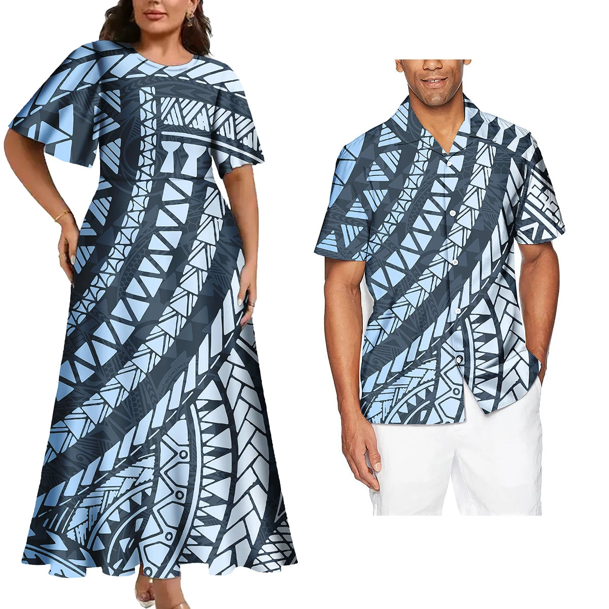 Ensemble Polynésien Tribal Robe & Chemise Hawaïenne Couple – CLEVI Paris