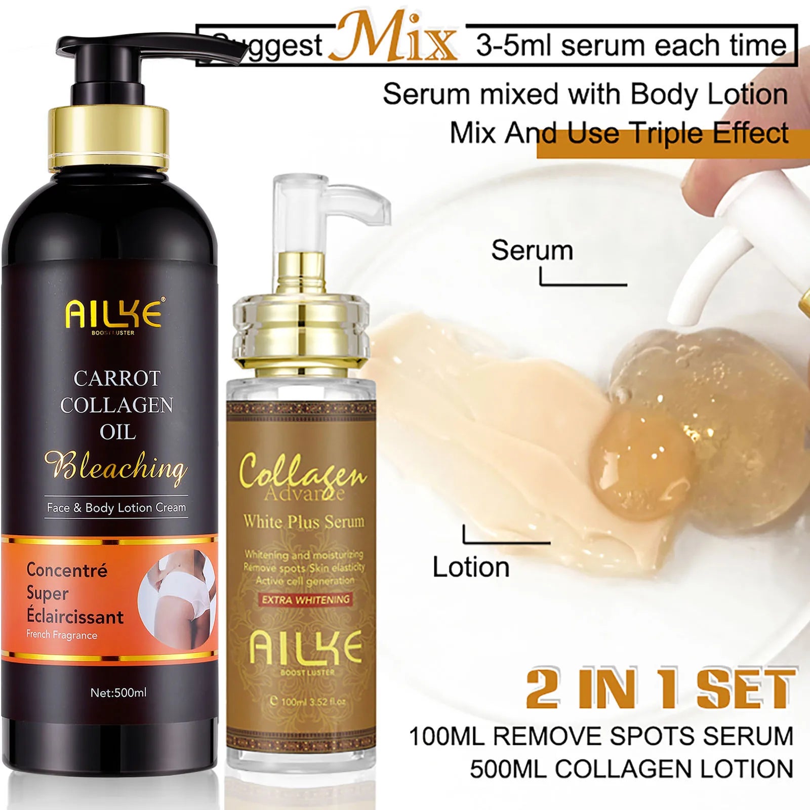 Coffret Soin Visage & Corps AILKE 5-en-1 au Collagène – Éclat, Hydratation & Teint Unifié