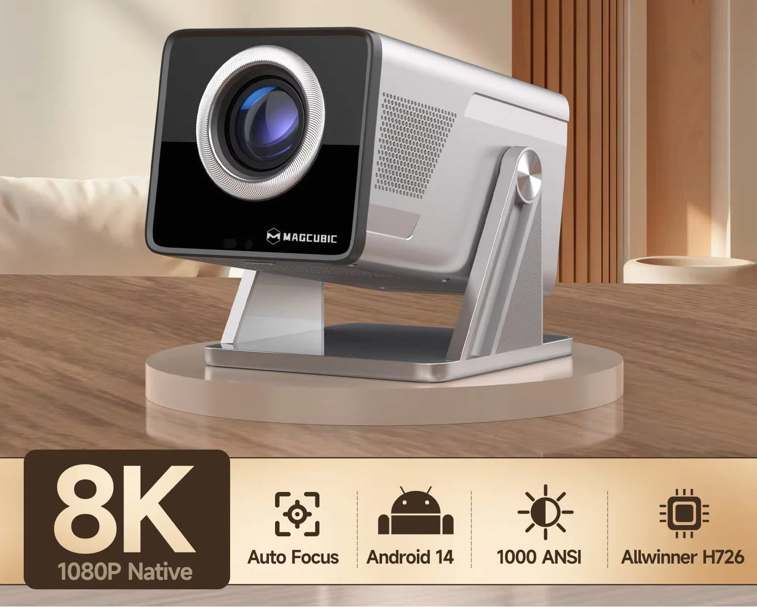 Magcubic X7 Projecteur Android 14 1080P 8K 1000 ANSI Autofocus WiFi 6 BT 5.4 Son 5W Ratio 1,08:1 – CLEVI Paris
