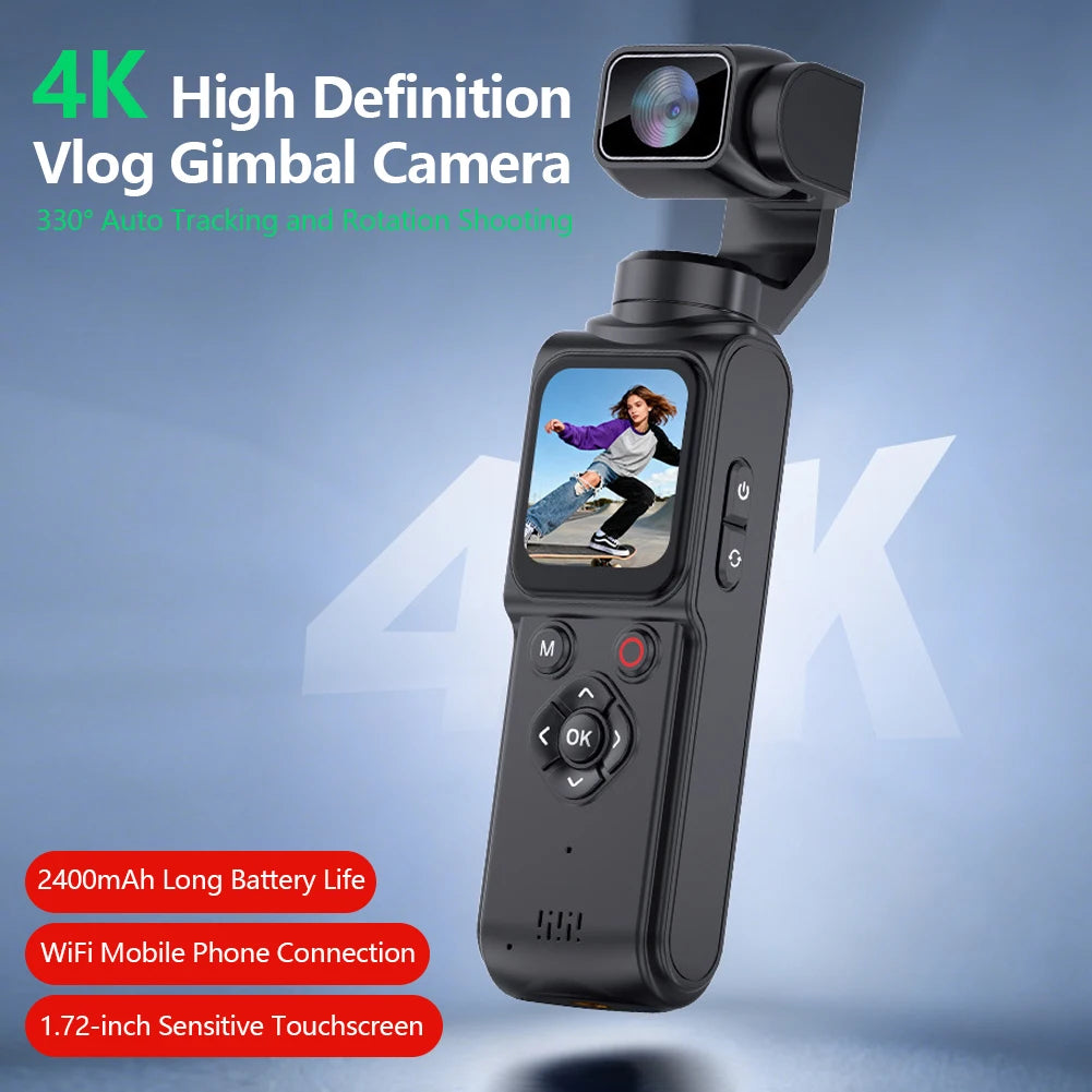 Caméra d'Action 4K WiFi 64 MP – Rotation 330° Écran Tactile Suivi Facial 180 Min Vlog Sport Webcam – CLEVI Paris