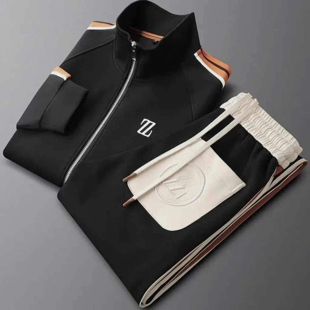 Ensemble Jogging Homme 2 Pièces – Veste + Pantalon Brodé, Style Streetwear Casual