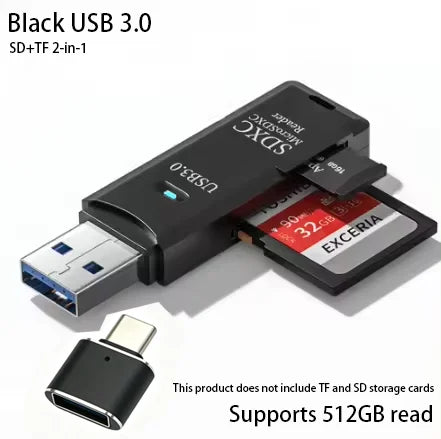Lecteur de Carte Mémoire 2-en-1 USB 3.0 & Type-C – TF/SD Haute Vitesse, Compact & Certifié CE/RoHS – CLEVI Paris