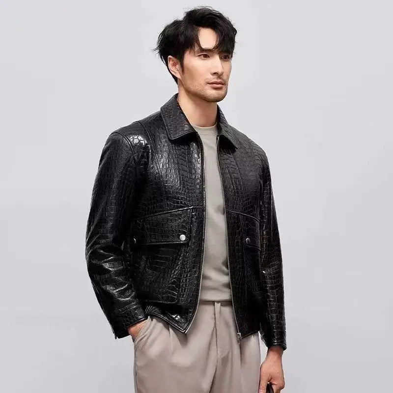 Veste en Cuir Véritable Homme — Coupe Slim, Col Rabattu | CLEVI Paris