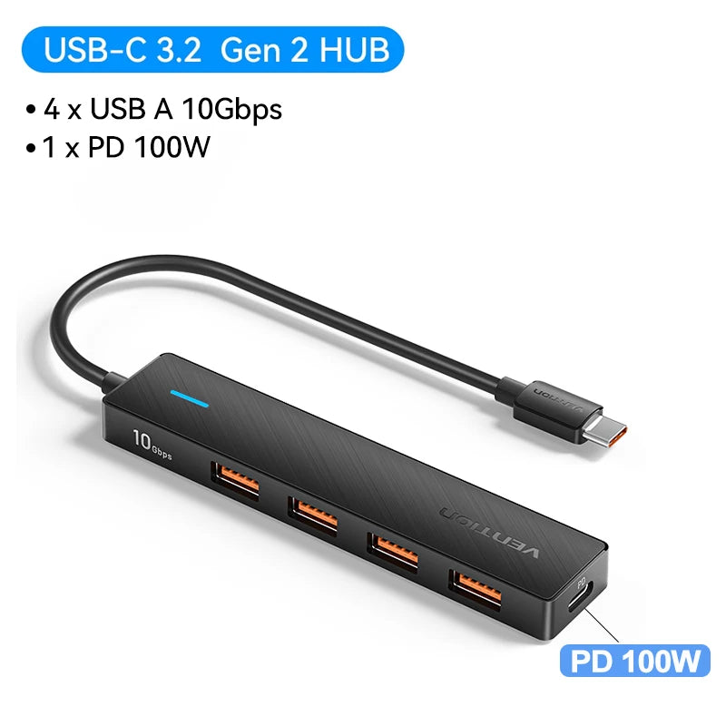 Hub USB-C 3.2 Gen2 Vention 5 Ports 10Gbps Compact MacBook iPad PC – CLEVI Paris