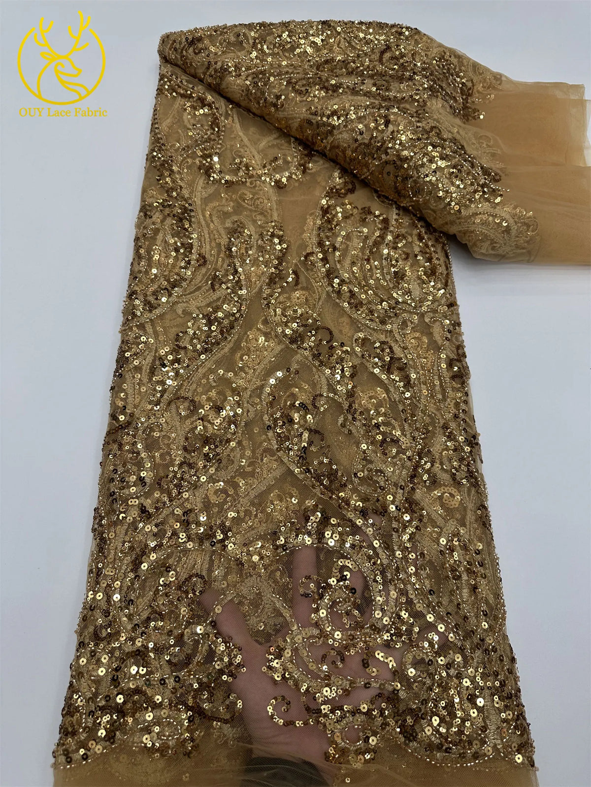 Tissu dentelle brodée à perles et sequins – CLEVI Paris