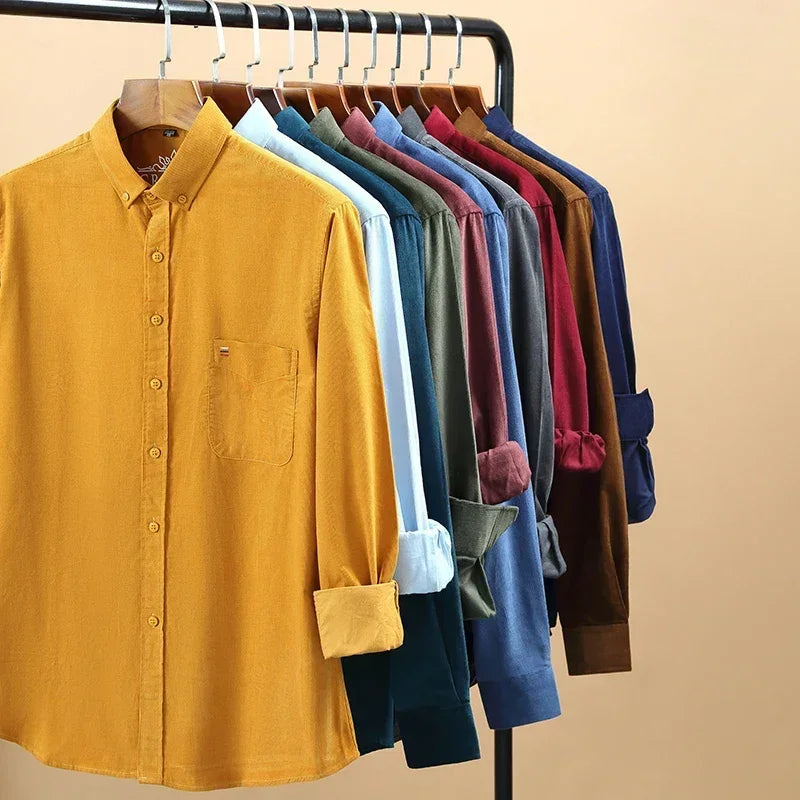 Chemise Corduroy Homme Grande Taille 100% Coton Manches Longues – S à 7XL – CLEVI Paris