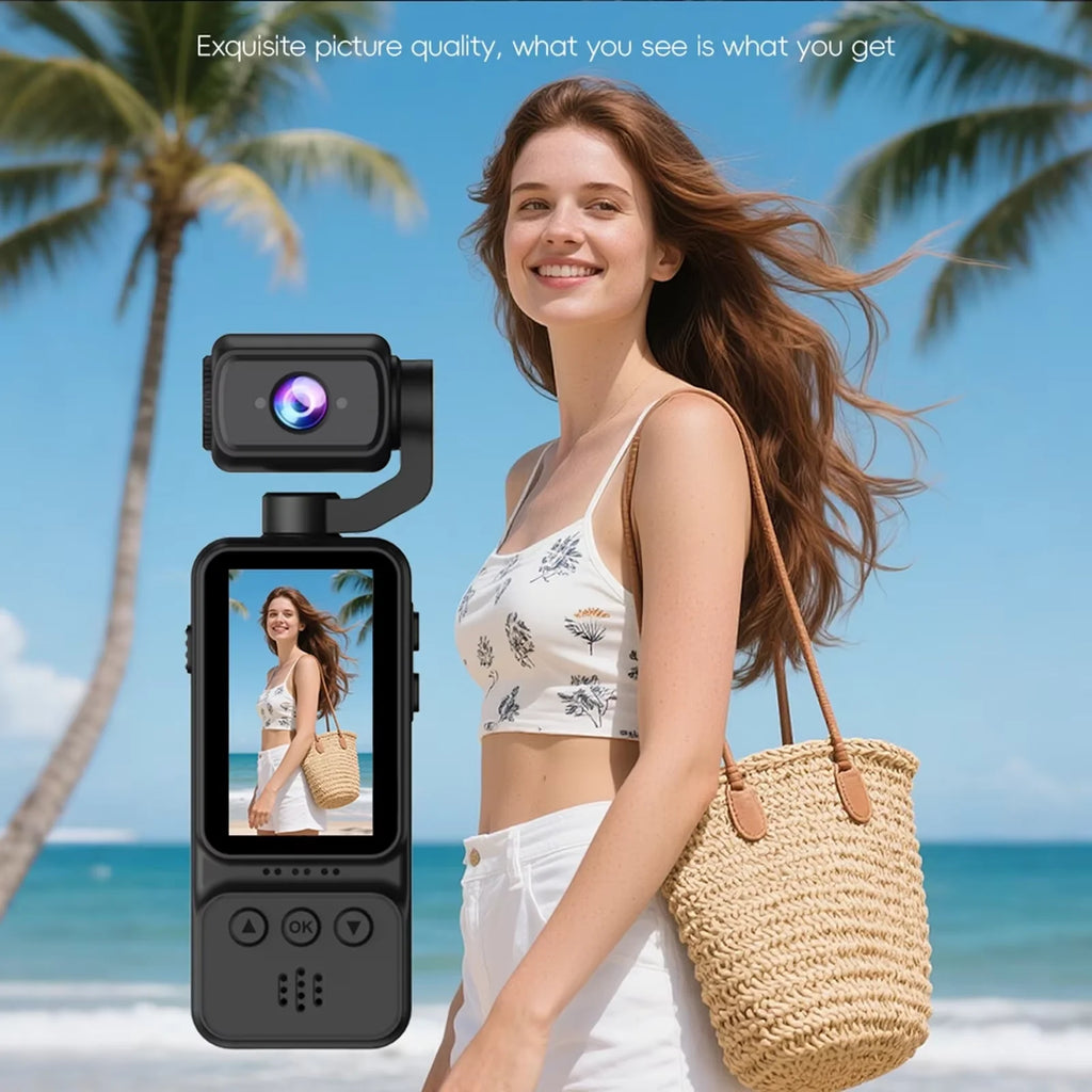 Caméra Vlog 1080P Full HD – Objectif Rotatif 180° Stabilisation Gyroscopique Portable Rechargeable – CLEVI Paris