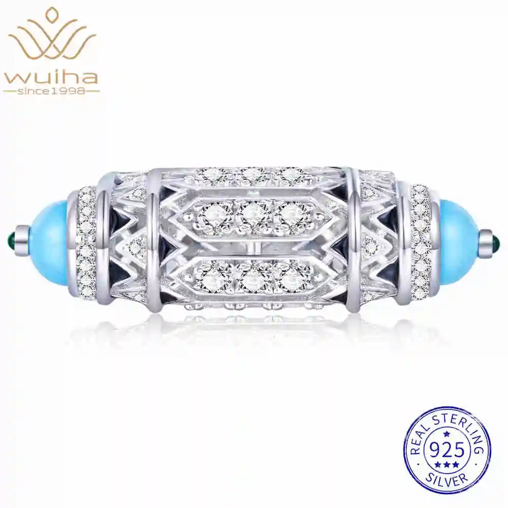 Bague Alliance Saphir Lab & Turquoise | Diamant Haute Carbone Argent 925 – CLEVI Paris