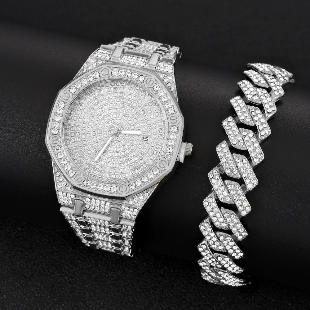 Montre Quartz Homme Iced Out Hip Hop Bling Diamond Plaqué Or 18K – CLEVI Paris