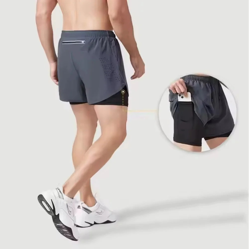 Short Homme 2-en-1 Double Couche Séchage Rapide Sport Running – CLEVI Paris