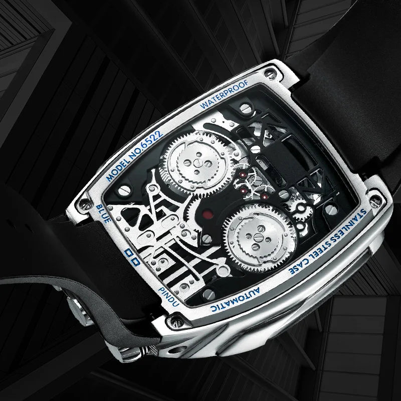Montre Homme PINDU PD5023 – Automatique Seiko NH05, Style Militaire Squelette, Acier 316L, Lumineux, Étanche 5 ATM – CLEVI Paris