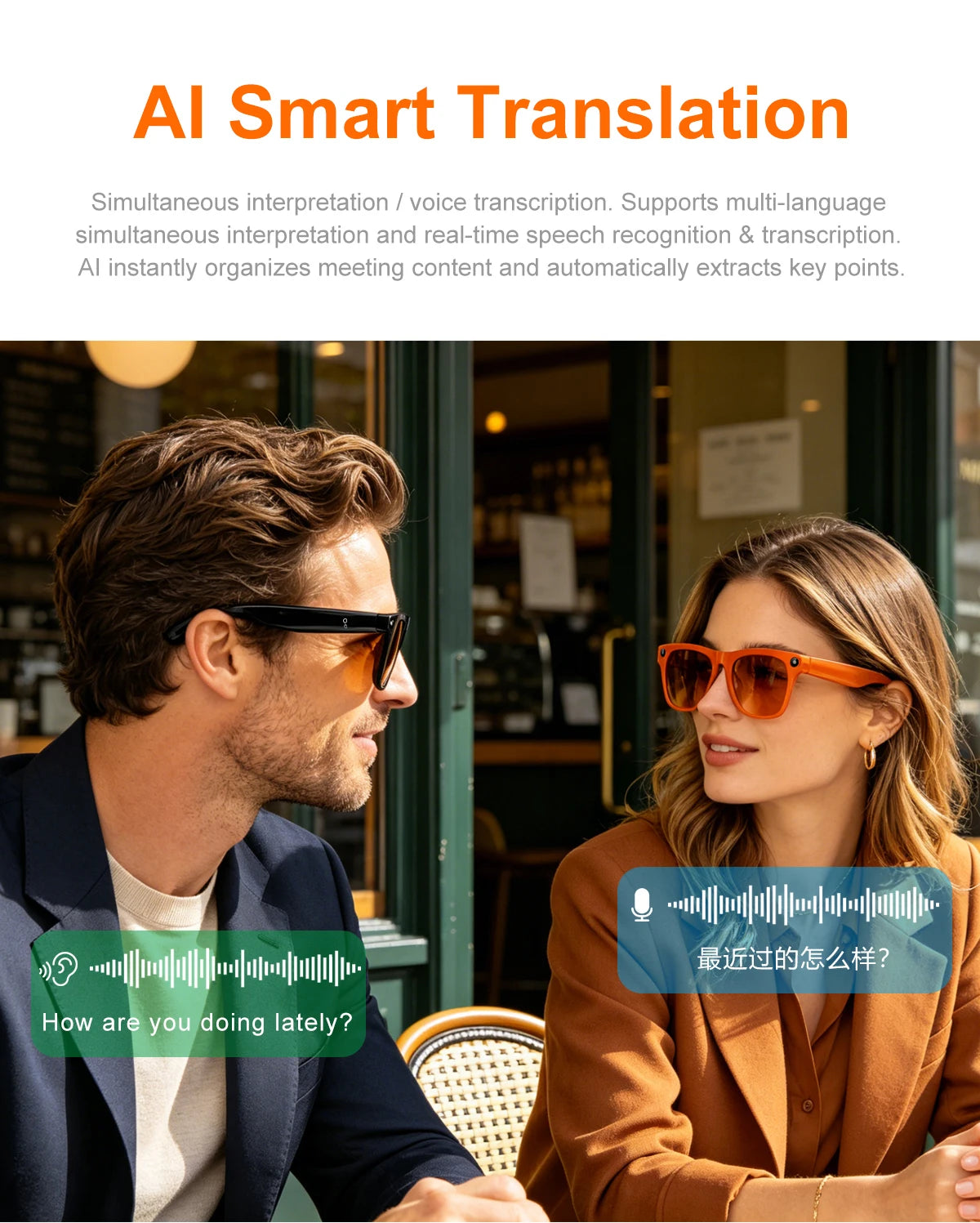 Lunettes Connectées Lenovo Smart AI – Caméra 8MP Bluetooth Traduction IA Assistant Vocal Appels Photo Vidéo Unisexe – CLEVI Paris