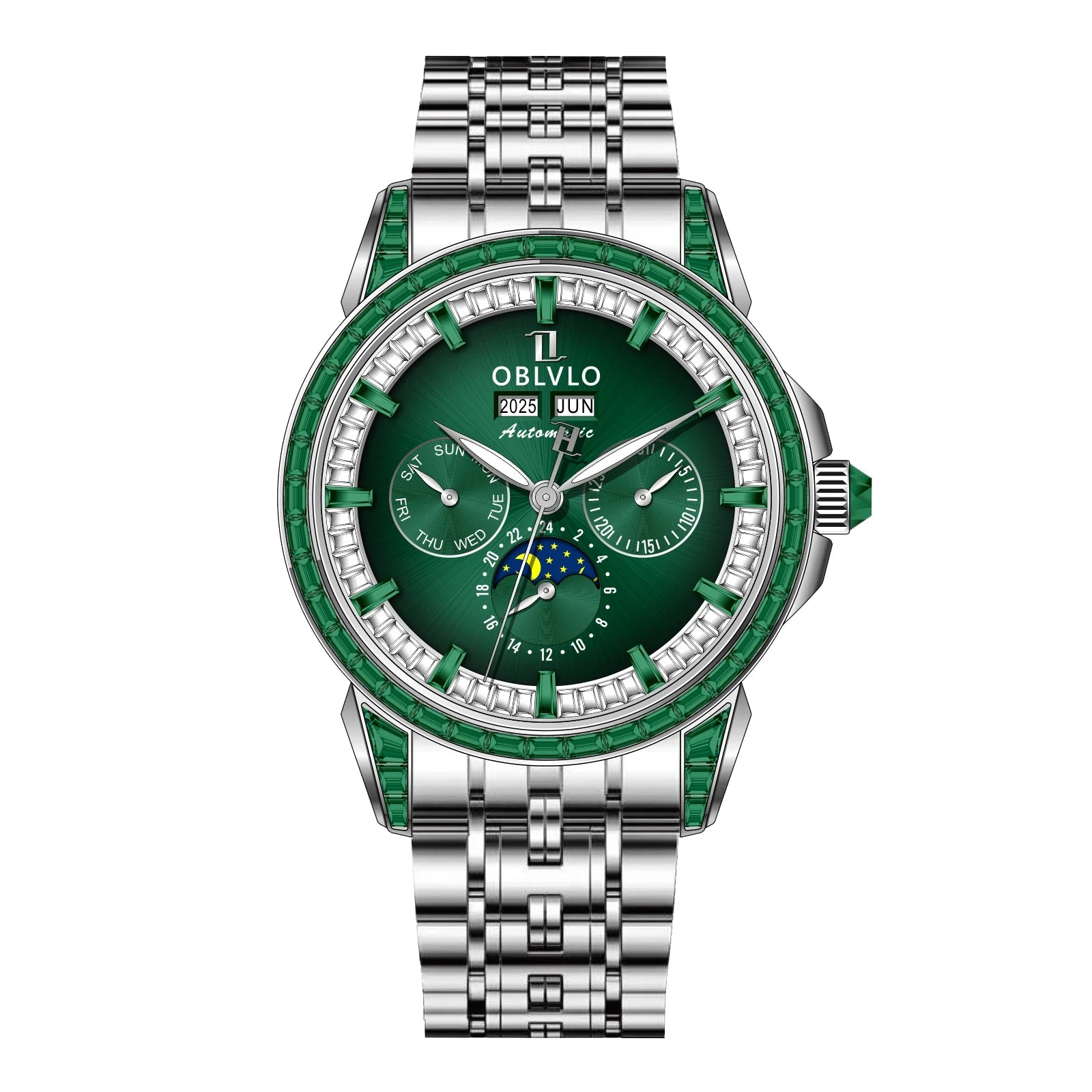 Montre Automatique Phase de Lune | Zircon Multicolore Bracelet Cuir – CLEVI Paris