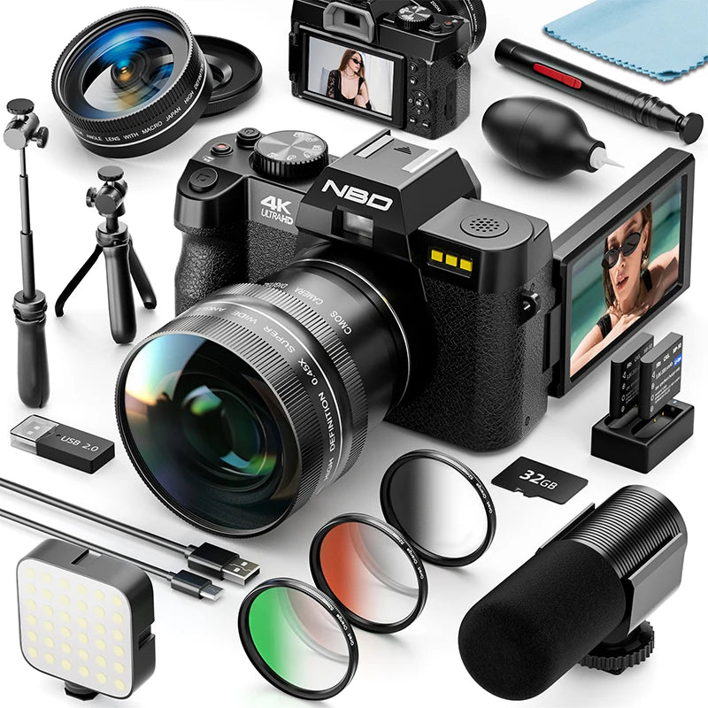 Appareil Photo NBD S100 4K 48MP – Style Rétro, Écran 3" 180°, Grand Angle 120° + Macro, WiFi, Webcam, SD 32 Go Incluse – CLEVI Paris