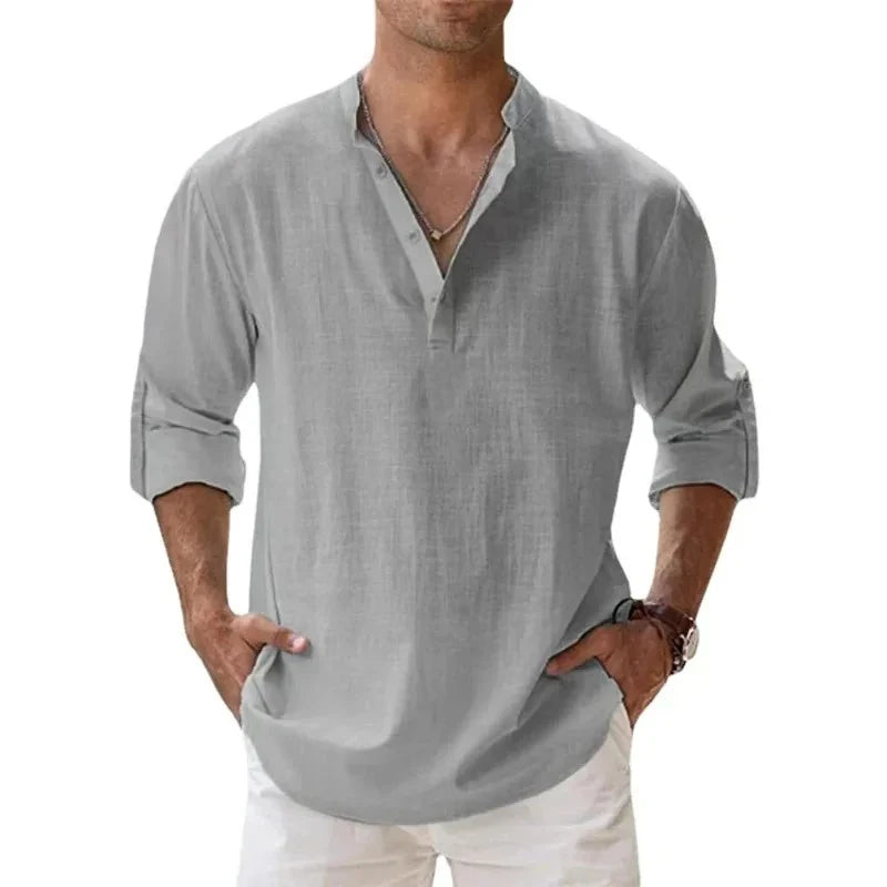 Chemise Homme Coton Manches Longues Col Henley Smart Casual 9 Coloris – CLEVI Paris