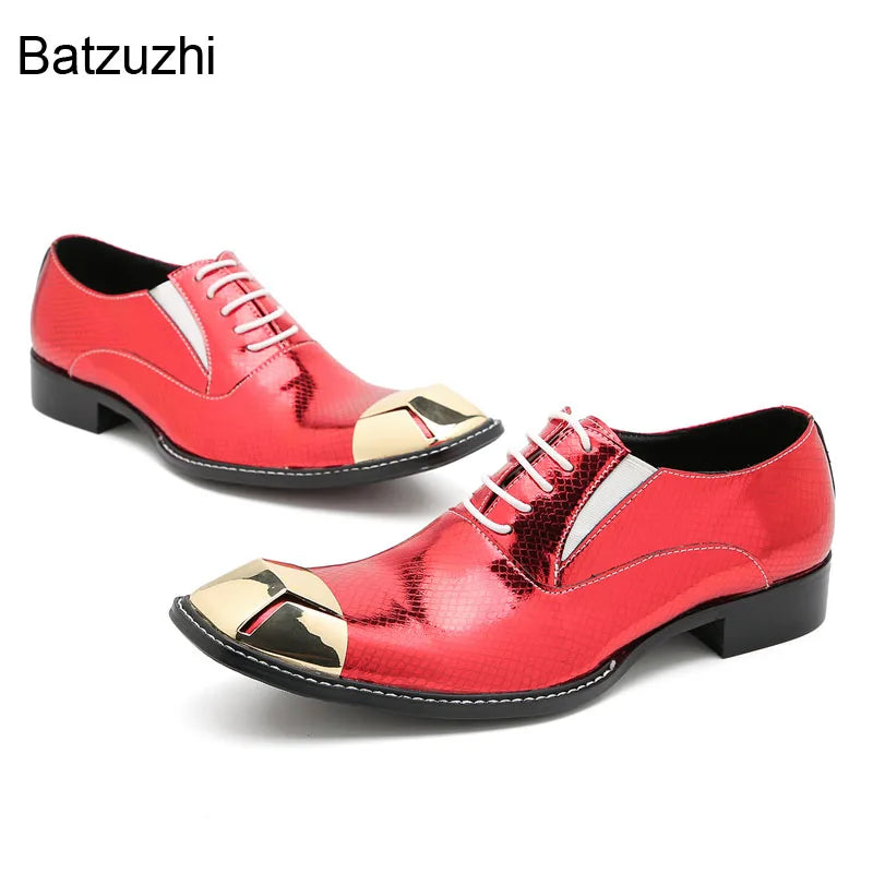 Oxford Homme Cuir Luxe Lacets Bicolore Rouge & Argenté – CLEVI Paris