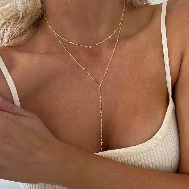 Collier Lariat Acier Inoxydable Plaqué Or — Forme Y, Délicat, Superposable | CLEVI Paris