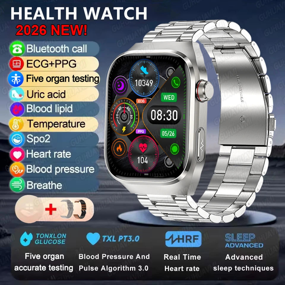 Montre Connectée Santé ECG Acide Urique IMC 5 Organes | AMOLED Verre Saphir IP68
