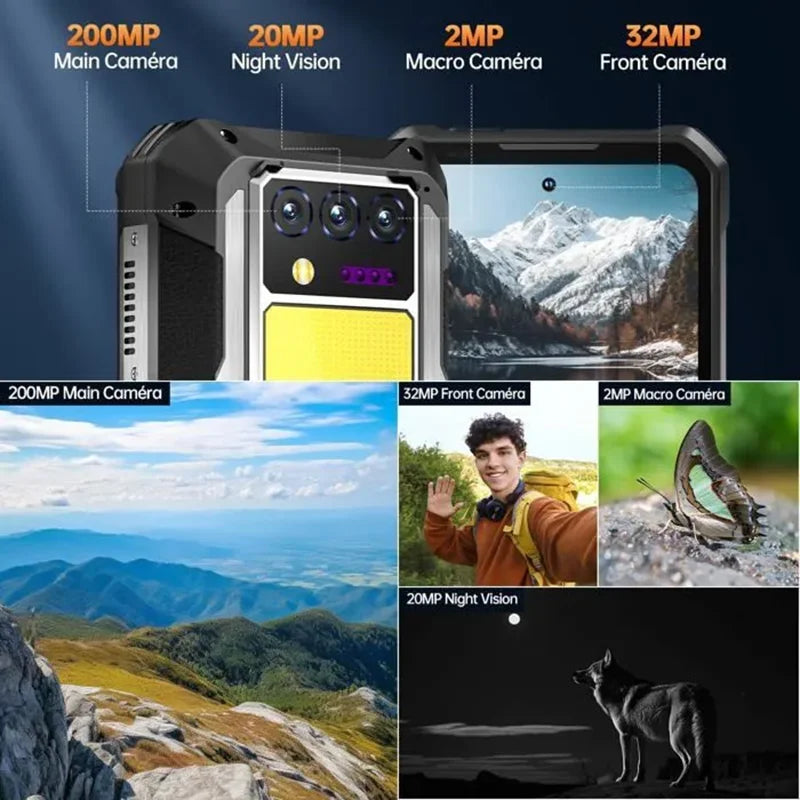 OUKITEL WP100 Titan Rugged 5G Projecteur 100lm 33000mAh 1200lm 200MP Android 14 IP68 – CLEVI Paris
