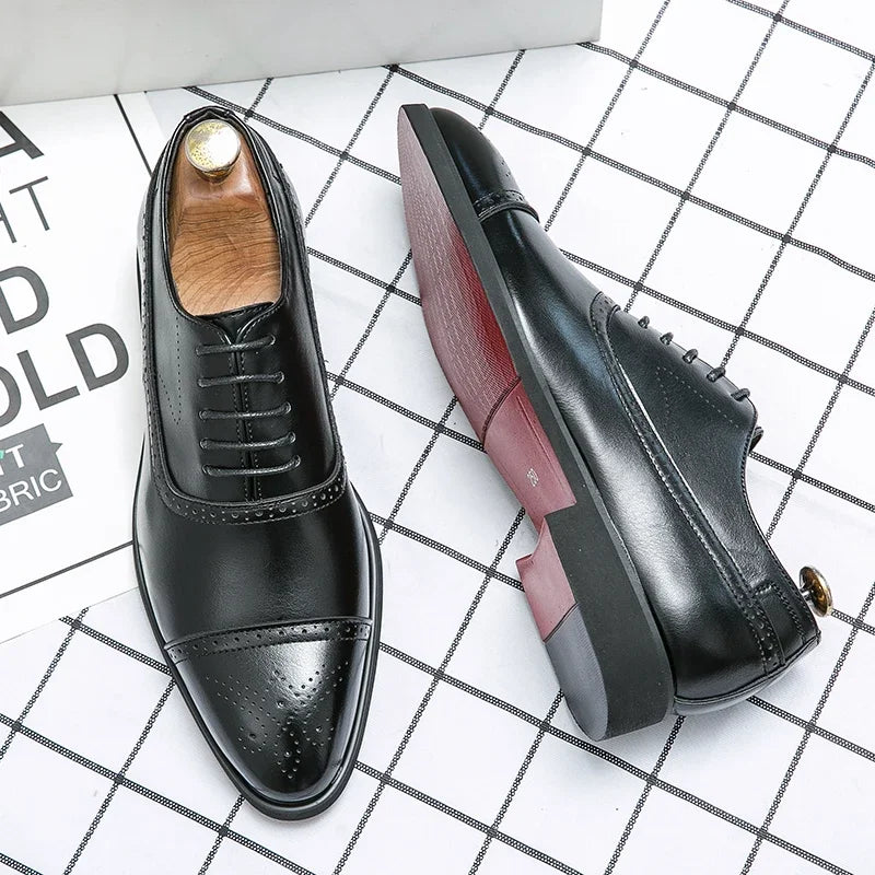 Richelieu Brogue Homme Semelle Rouge Rétro Sculpté Lacets | Business Mariage EU 38-48