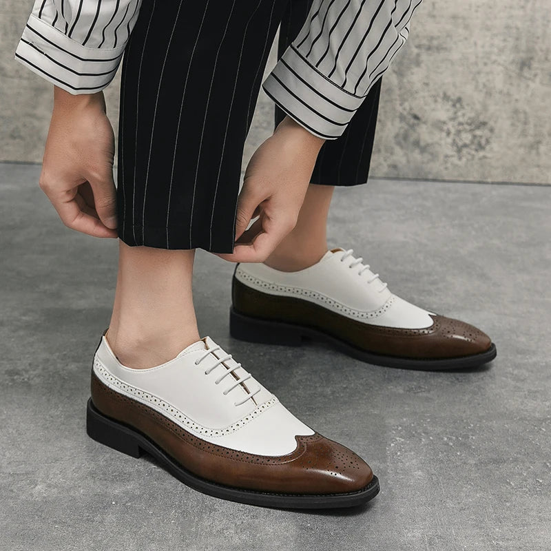 Oxford Brogue Cuir Verni Homme Lacets Business Mariage Bureau – CLEVI Paris