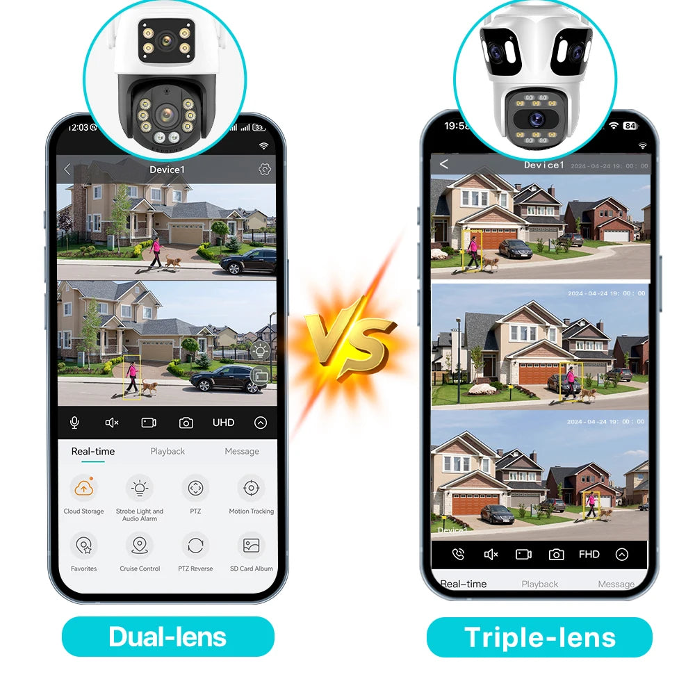 Caméra Surveillance WiFi PTZ 2/3 Objectifs — Vision Nocturne, IA & IP66 — CLEVI Paris