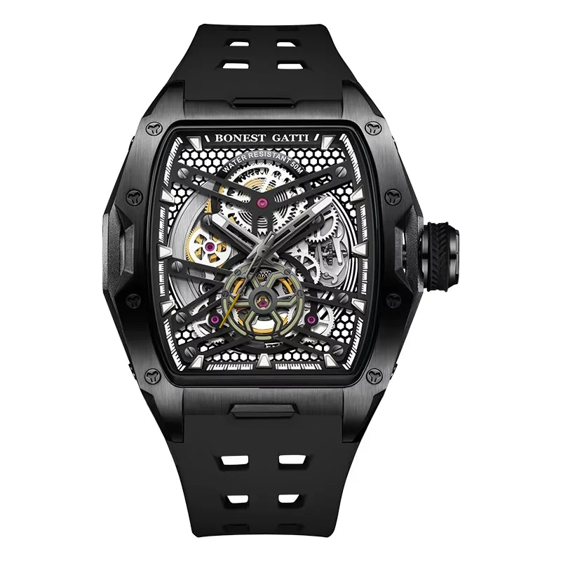 Montre BG5502 – Automatique Tonneau 46 mm, Cadran Squelette, Verre Saphir, Aiguilles Lumineuses, Étanche 50 ATM – CLEVI Paris