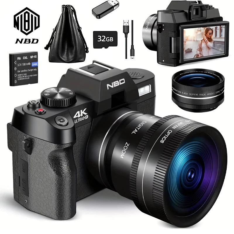 Appareil Photo Rétro NBD S100 4K 48MP WiFi – Écran 3" 180°, Grand Angle + Macro, Webcam
