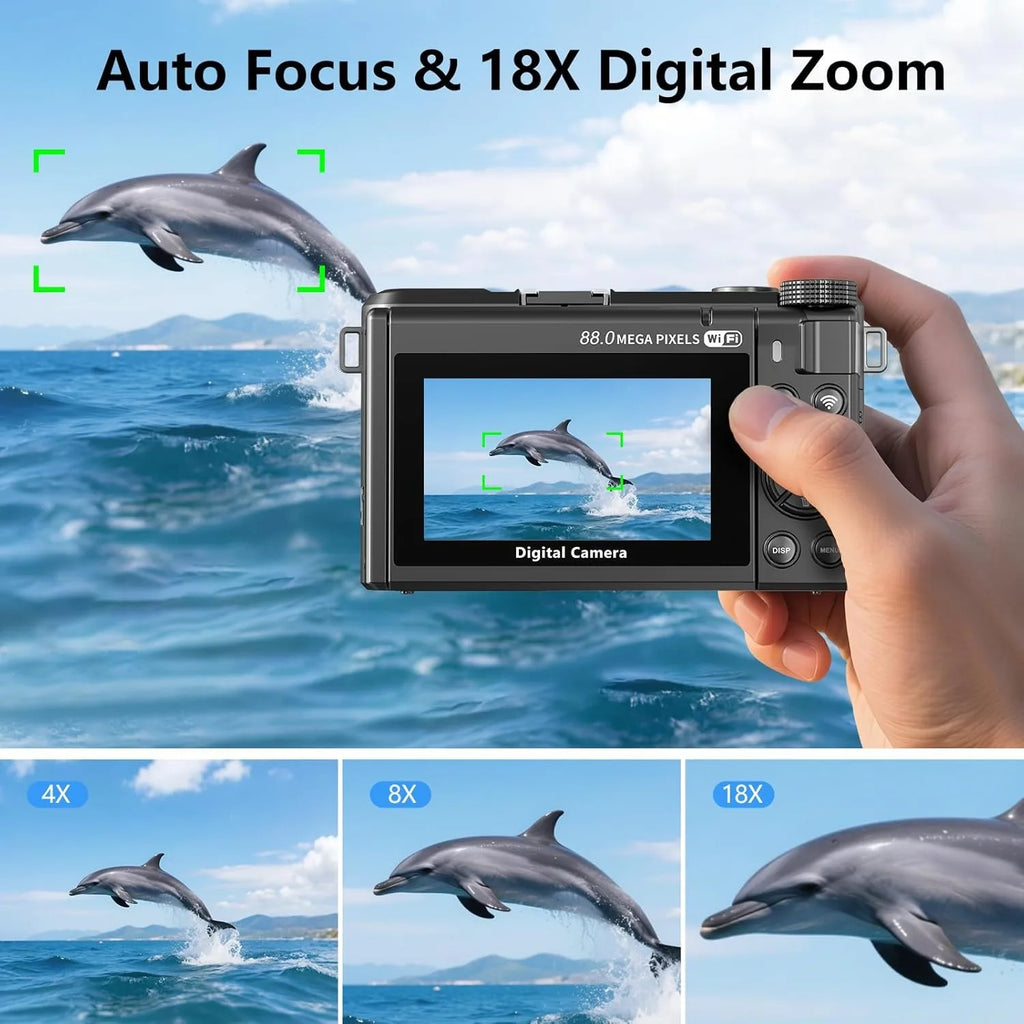 Appareil Photo Vlogging JSAMAZING W300 8K 88MP – Écran 3" Orientable 180°, Zoom 18x, WiFi, Stabilisation Double, YouTube – CLEVI Paris