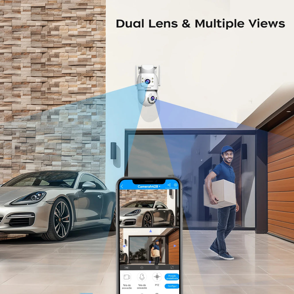Caméra de Surveillance Extérieure Lenovo Double Objectif PTZ 2K/4K – Vision Nocturne Couleur IP66 – CLEVI Paris